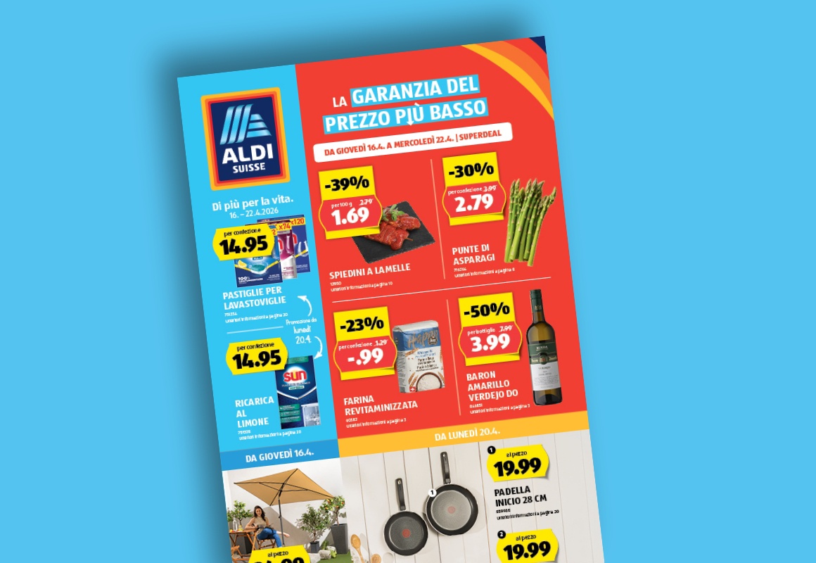 Il volantino ALDI SUISSE online viene visualizzato su un tablet.