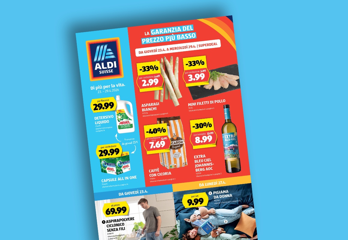 Il volantino ALDI SUISSE online viene visualizzato su un tablet.