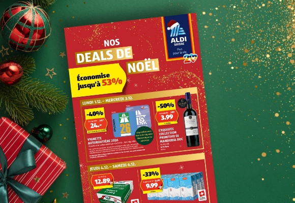 Le prospectus ALDI SUISSE en ligne est consulté sur une tablette.