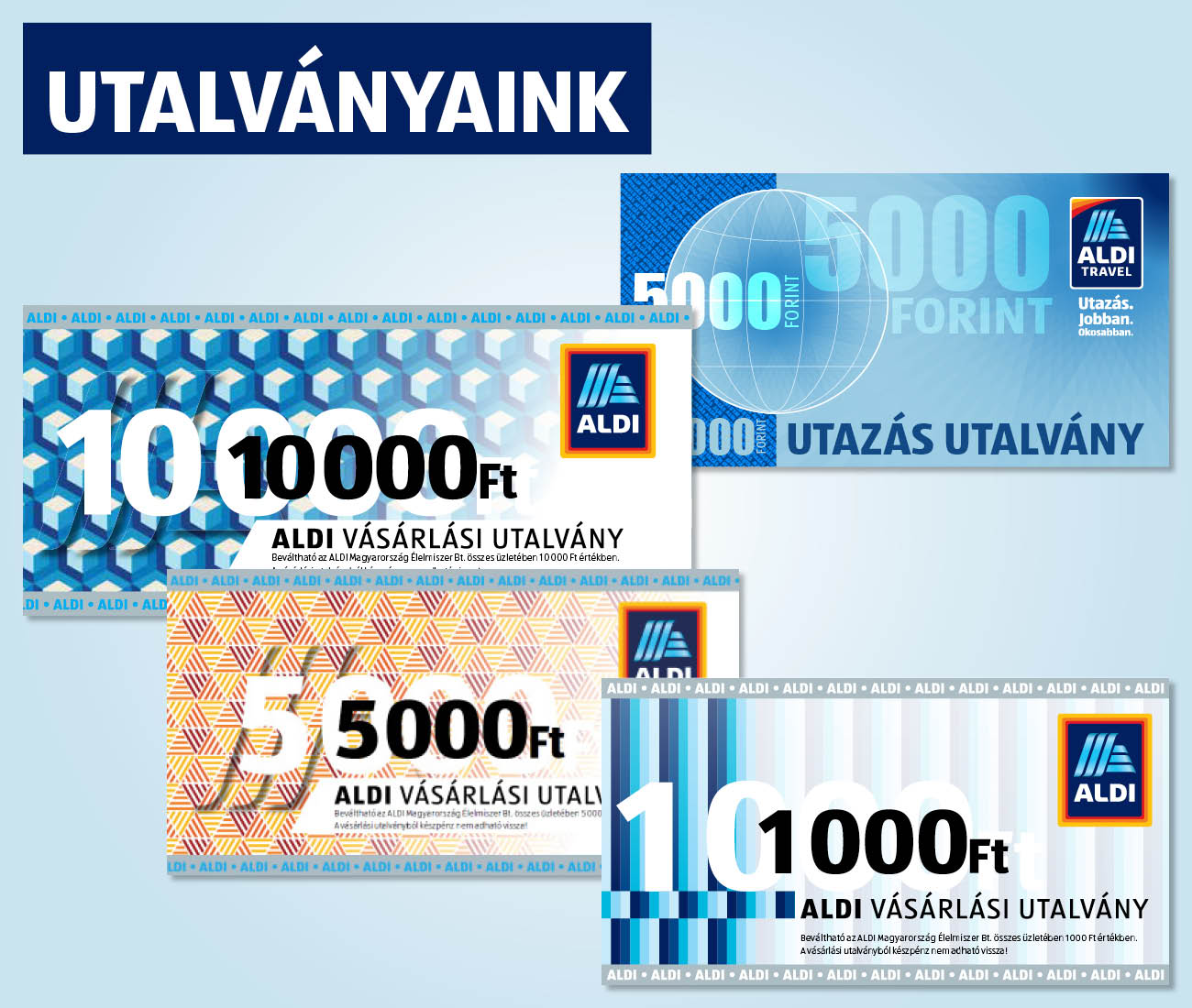 ALDI fizetési lehetőségek, utalványaink, ALDI vásárlási utalvány, ALDI utazás utalvány