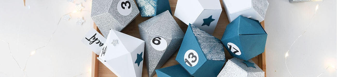Selbstgemachter Adventkalender mit Diamanten aus Papier