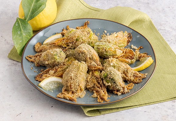 Fiori di zucca ripieni di mazzancolle