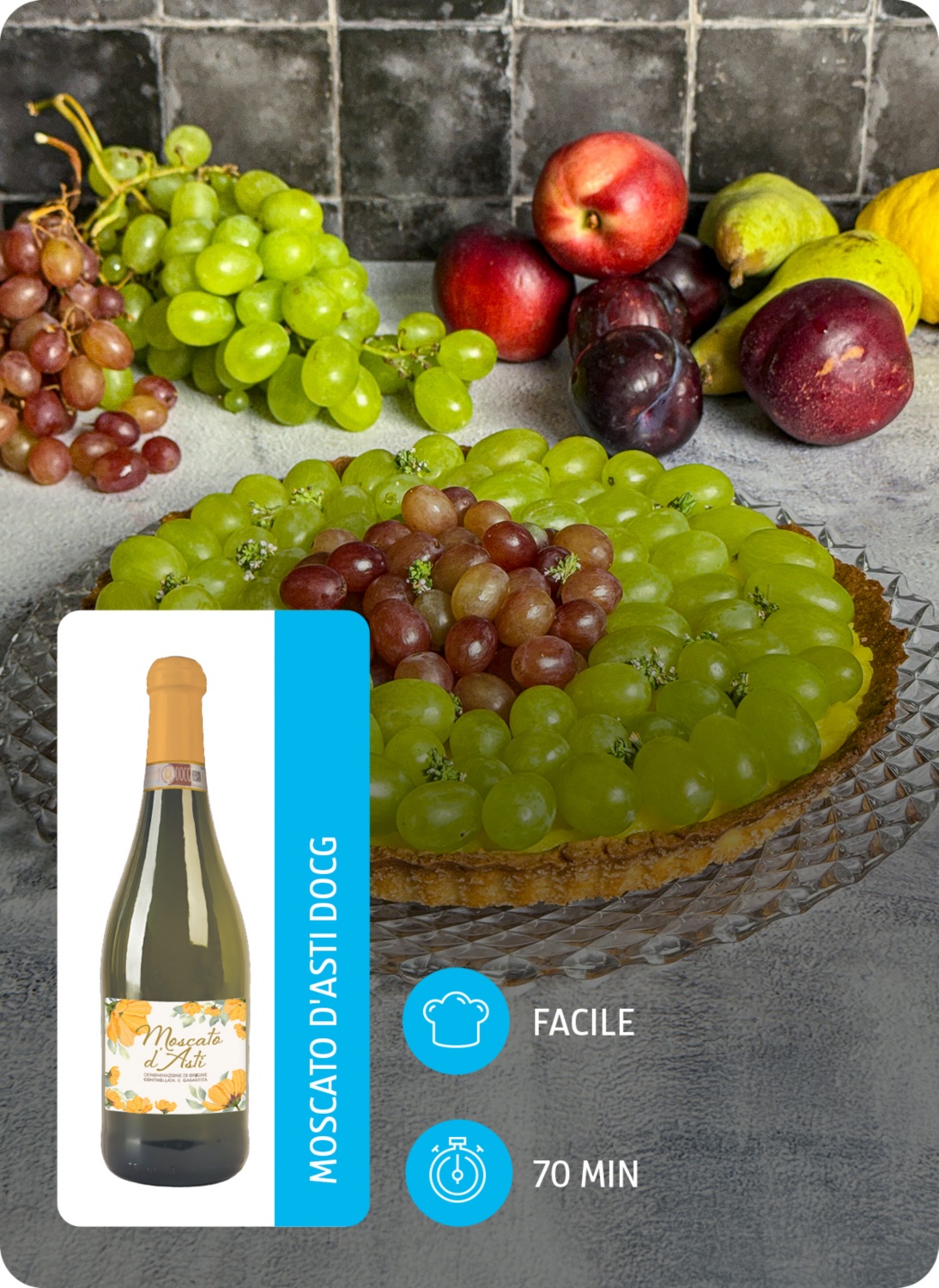 Crostata con uva e crema allo yogurt