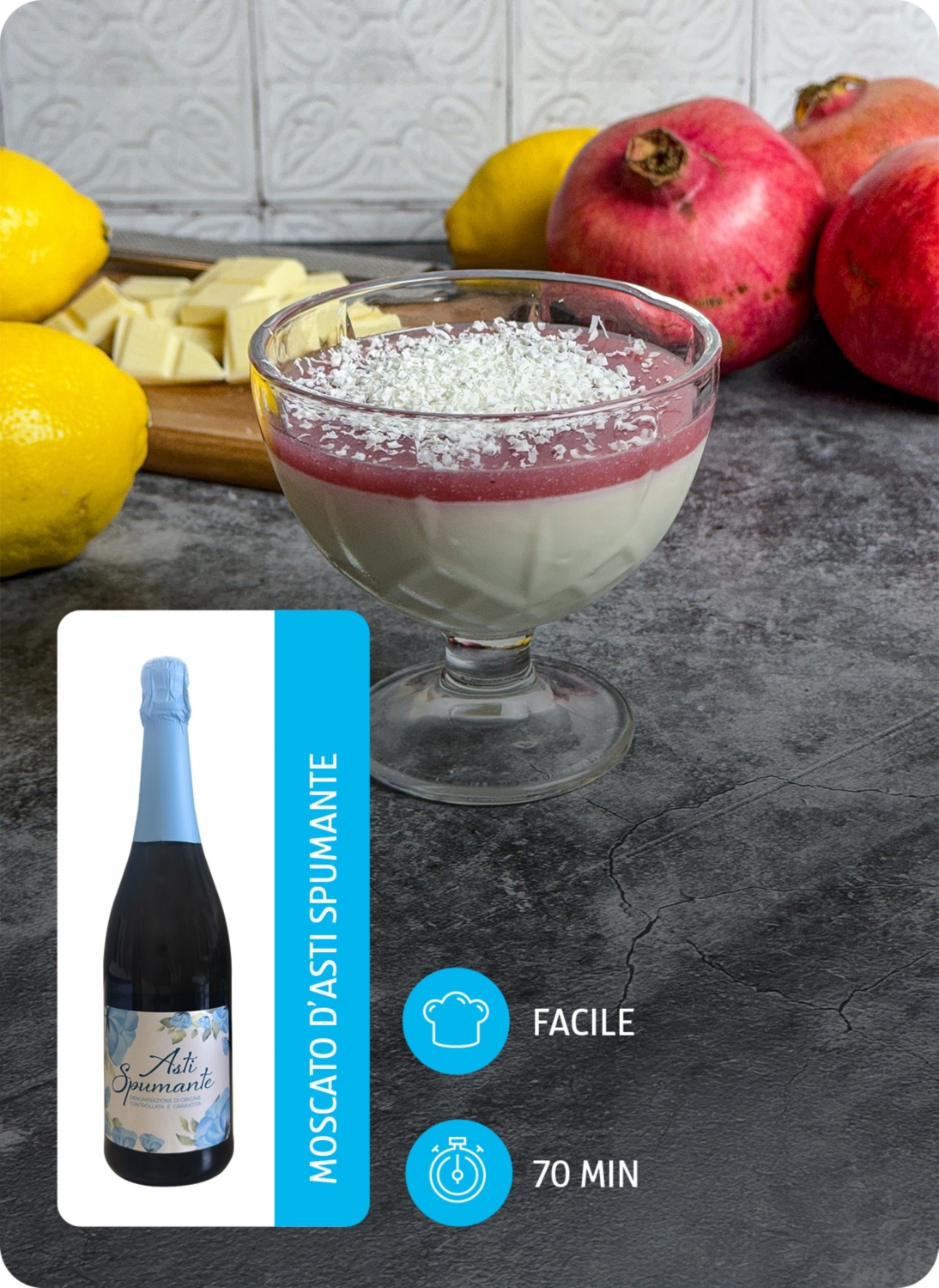 Dessert con panna cotta e sciroppo alla melagrana