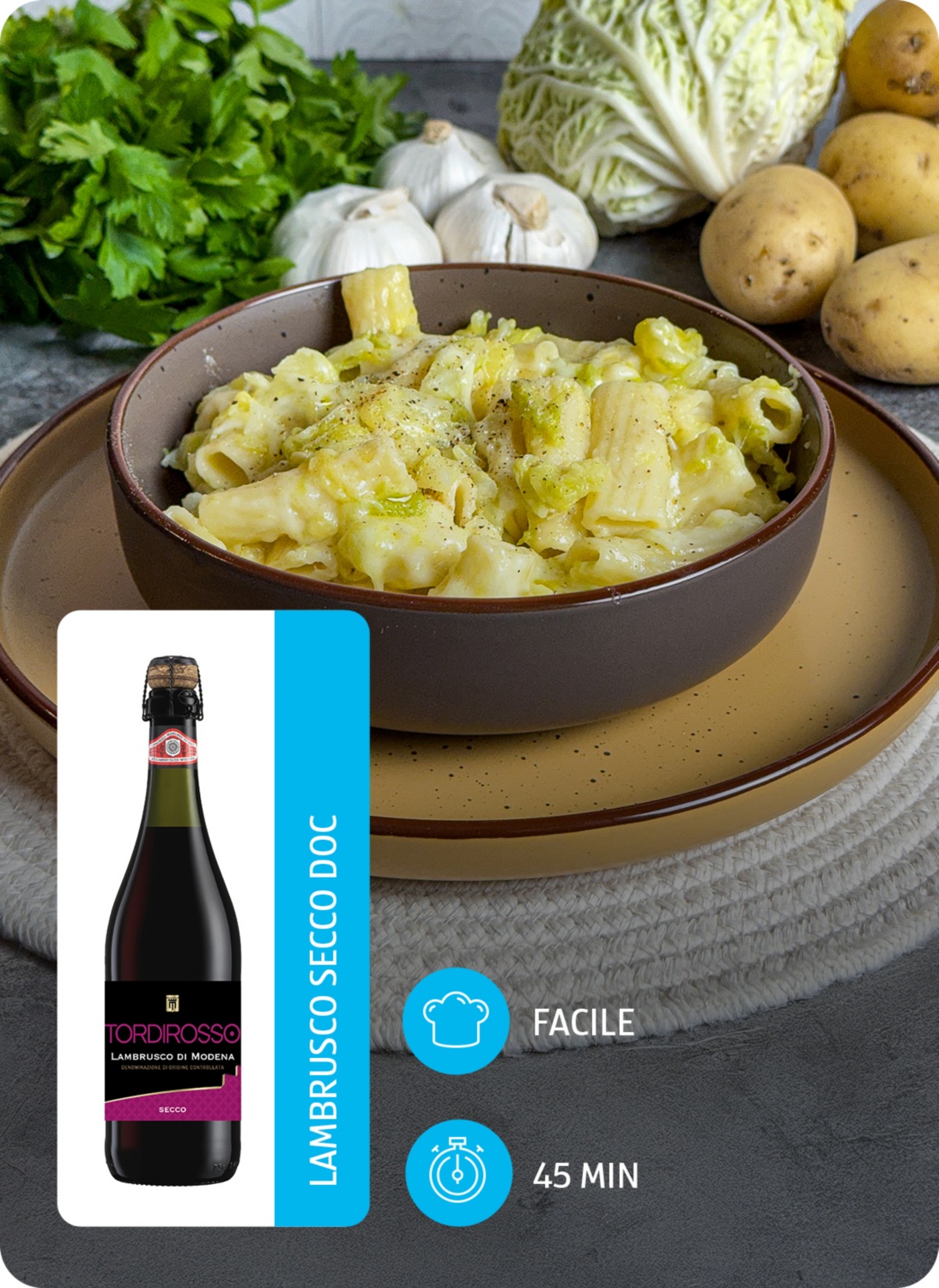 Pasta verza, patate e provola