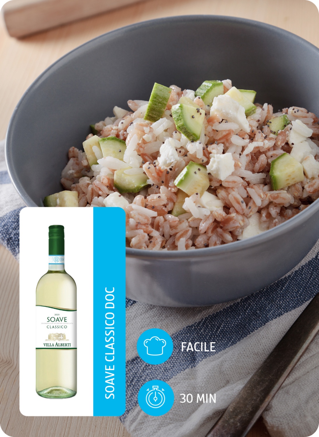 Farro con zucchine, feta e menta