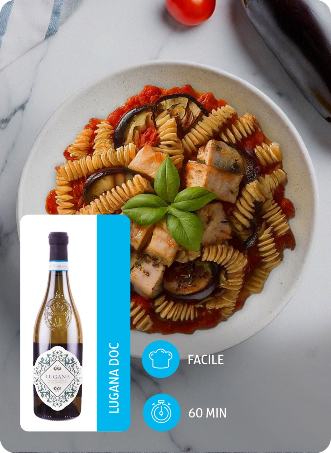 Fusilli con melanzane e pesce spada