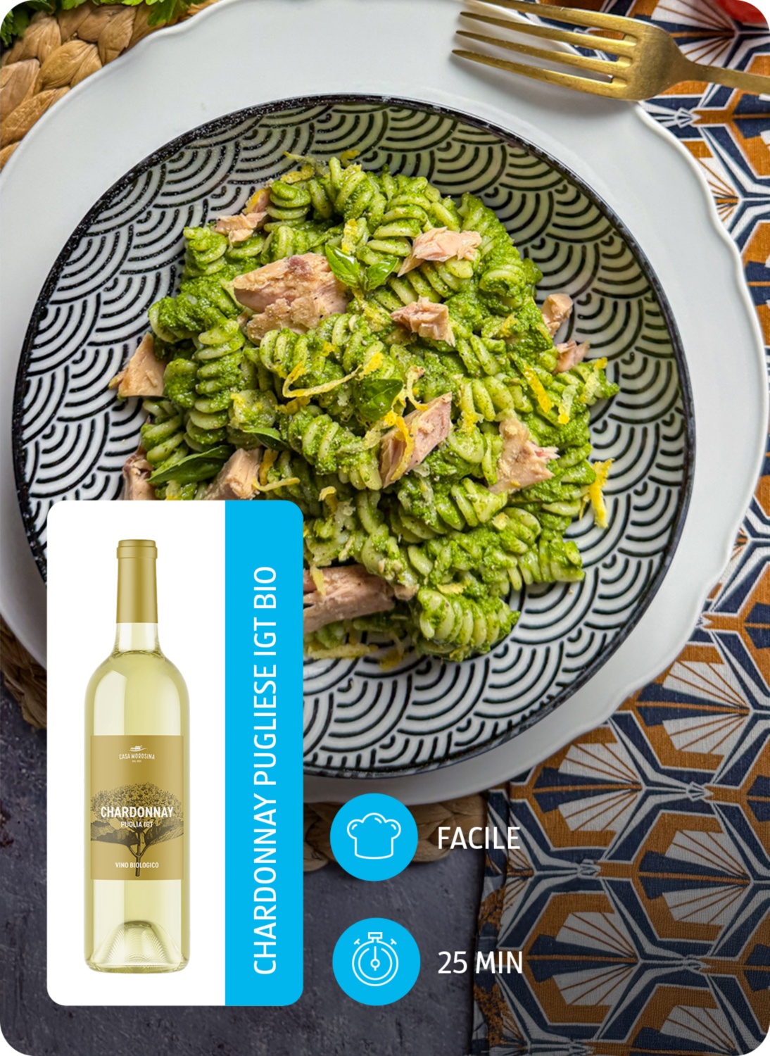 Pasta al pesto di rucola con tonno 