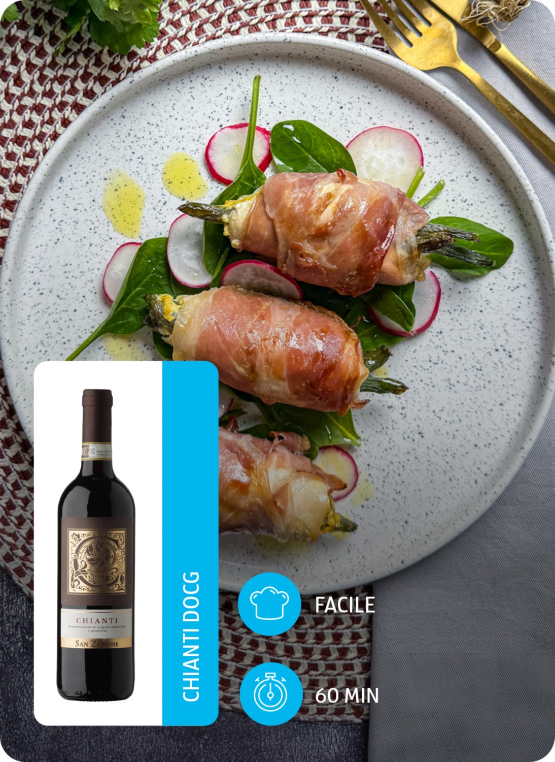 Involtini di pollo, prosciutto e fagiolini