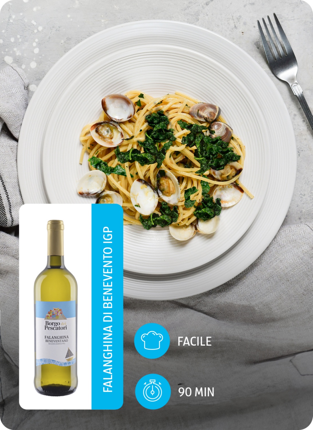 Linguine con cime di rapa e vongole