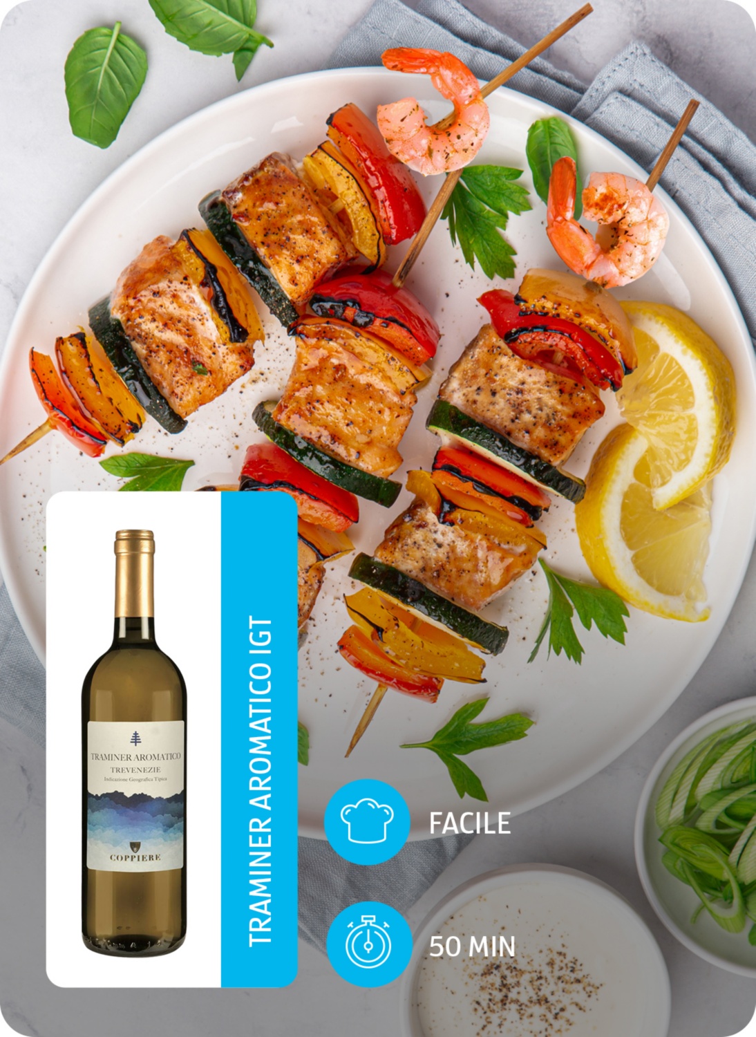 Spiedini di pesce e zucchine