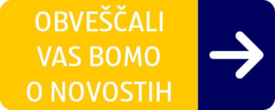 Gumb obveščali vas bomo o novostih na rumeni podlagi, modra poščica na desni