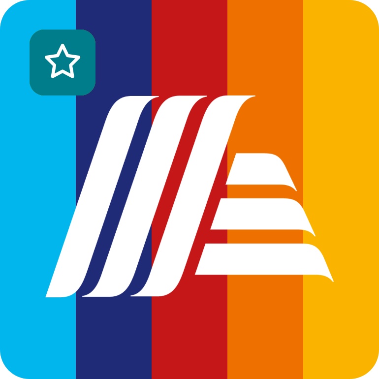 Die ALDImania-Farben in Streifen nebeneinander mit dem ALDI-Logo.