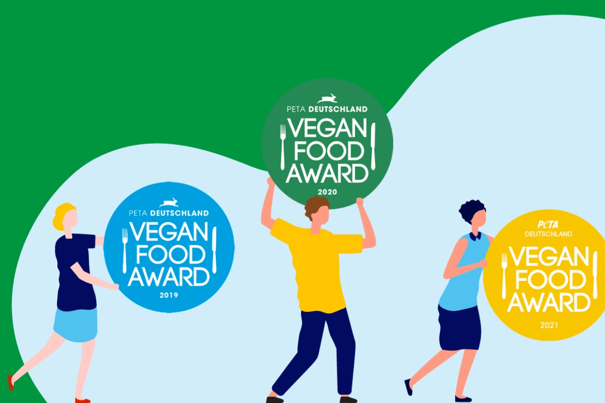 Eine Grafik von Personen die Vegan Food Awards der letzten 3 Jahre tragen.