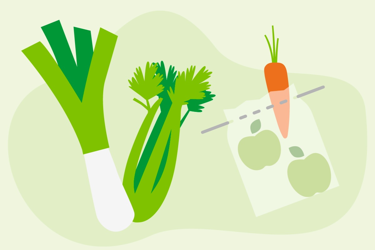 Eine Grafik von verschiedenem Obst und Gemüse.