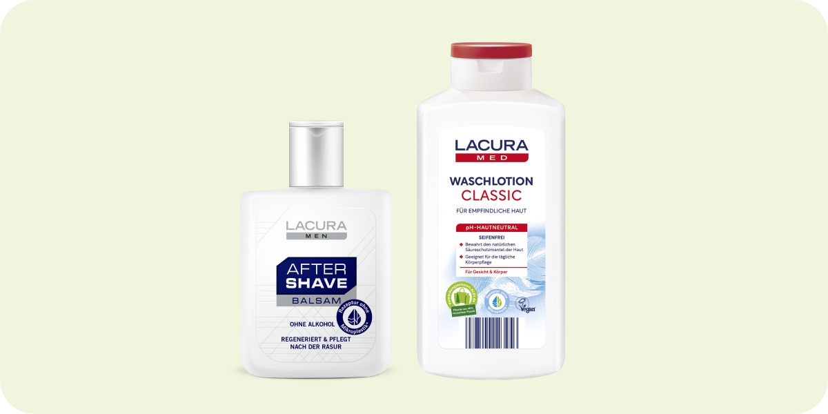Lacura After Shave und Lacura Waschlotion ohne Mikroplastik.