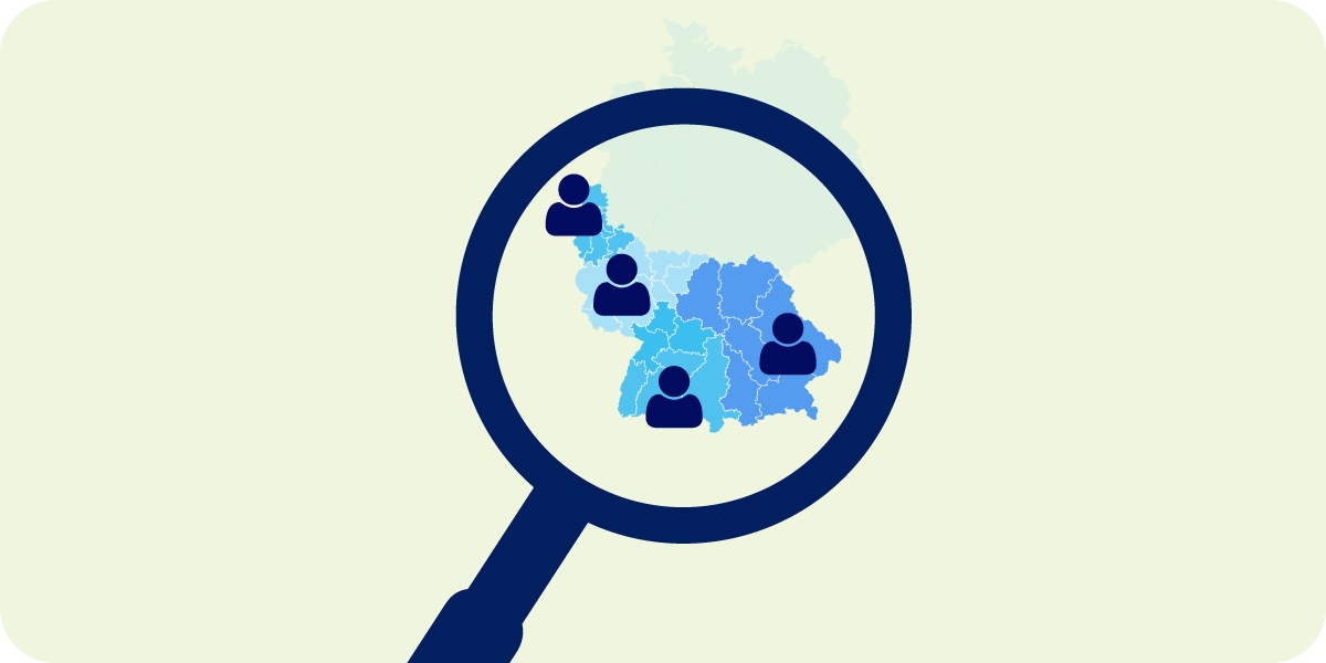 Landkarte von Süddeutschland mti einer Lupe