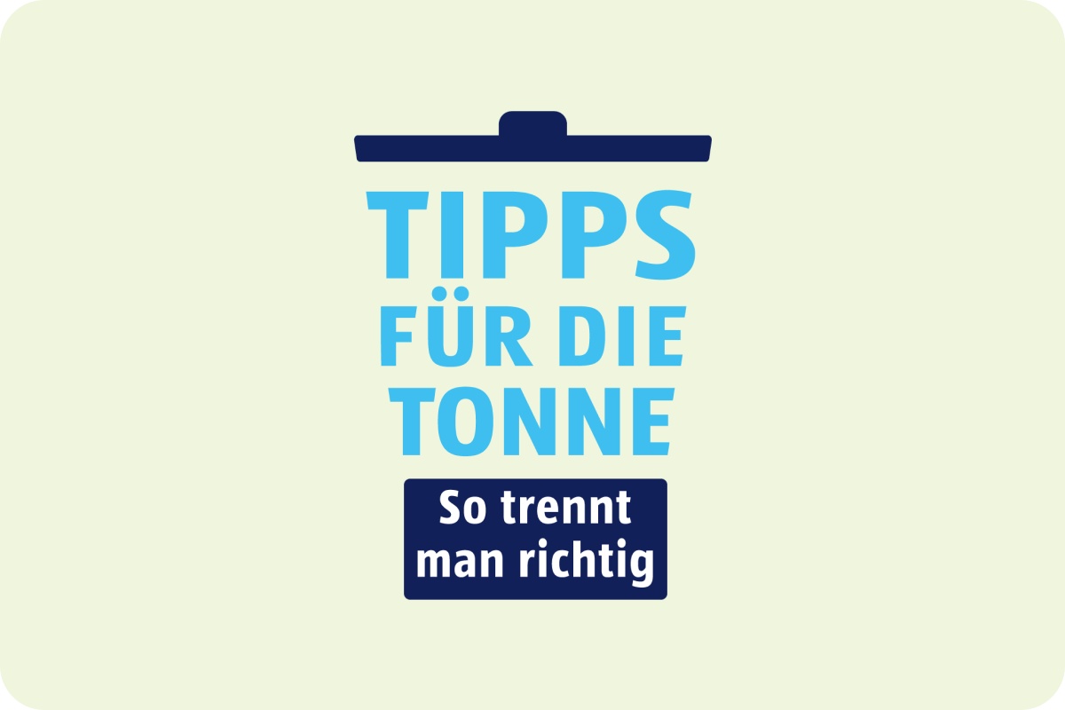 Eine Grafik im Stil einer Mülltonne zum Thema Mülltrennung.