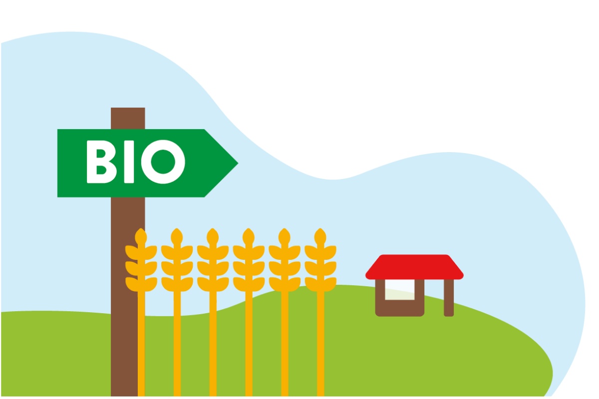 Grafik eines Bio-Schilds, das auf einen Bio-Betrieb verweist.