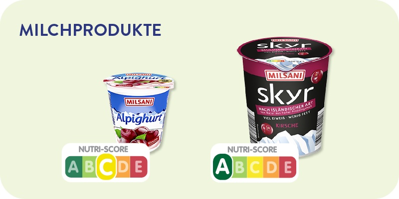Nutri-Score auf ALDI SÜD Milchprodukten.