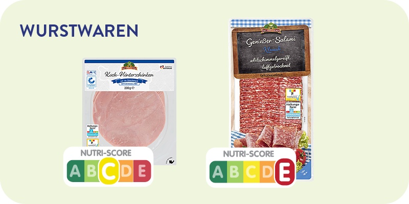 Nutri-Score auf ALDI SÜD Wurstwaren.