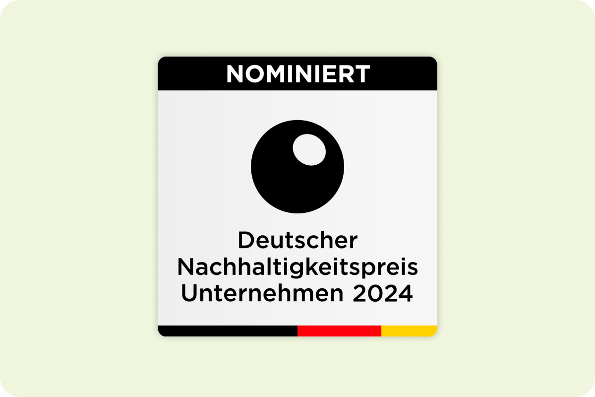 Logo der Nominierung des deutschen Nachhaltigkeitspreises 2024.