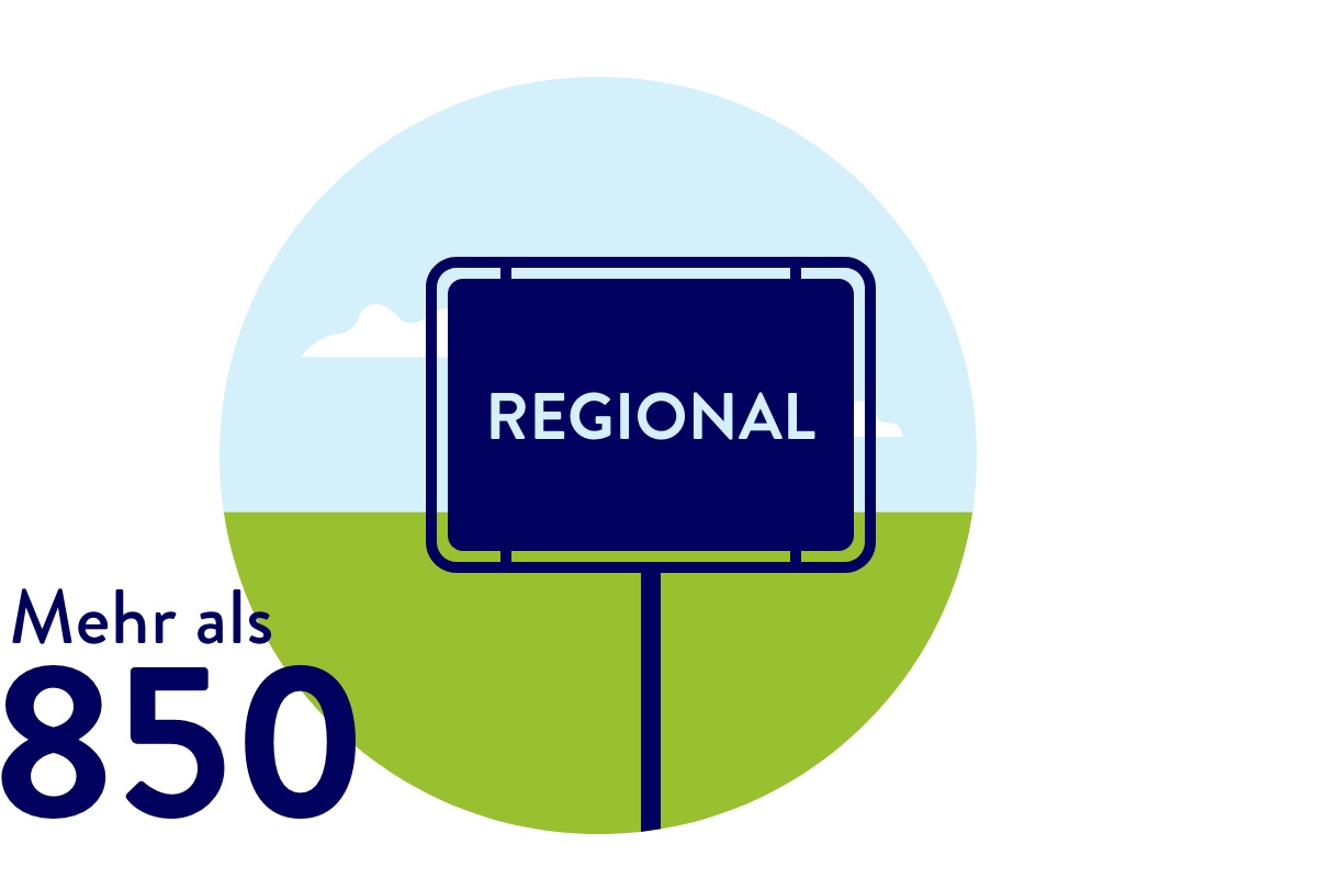 Illustration eines Ortsschilds mit Aufschrift Regional.