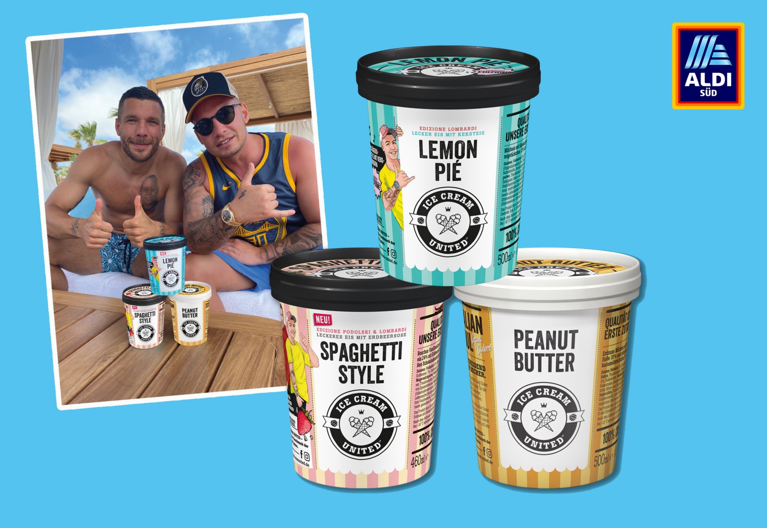 Einfach lecker: ALDI SÜD bringt das Eis von Lukas Podolski und Pietro Lombardi in ausgewählte Filialen