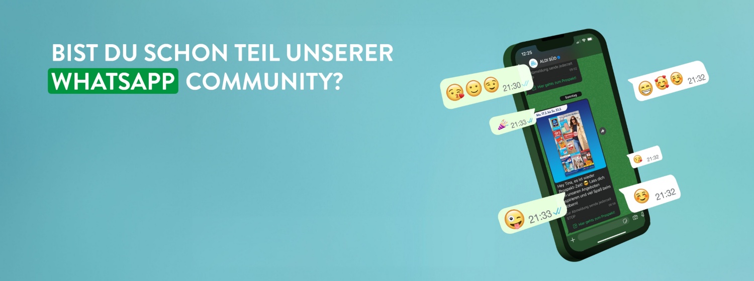 Smartphone mit geöffnetem ALDI SÜD WhatsApp-Kanal