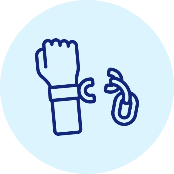 Illustration einer Hand, die sich von Ketten berfreit.