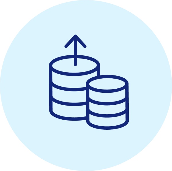 Illustration von gestapelten Münzen und einem Pfeil darüber, welcher nach oben zeigt.