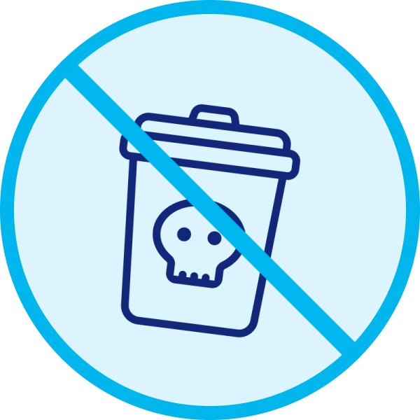 Illustration einer Mülltonne mit Totenkopfsymbol, die durchgestrichen ist.