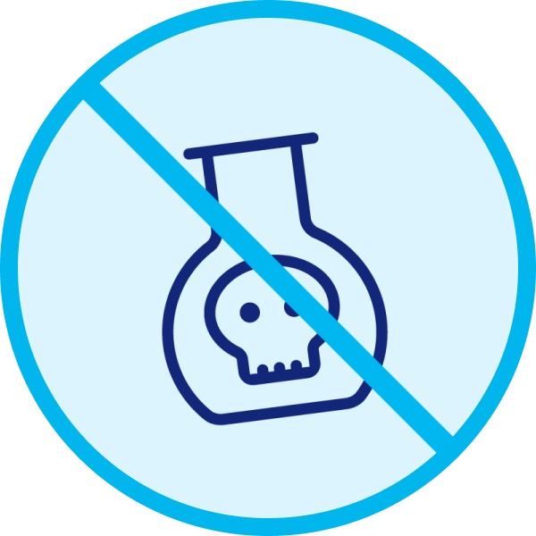 Illustration eines mit Totenkopfsymbol markierten Reagenzglases, das durchgestrichen ist.