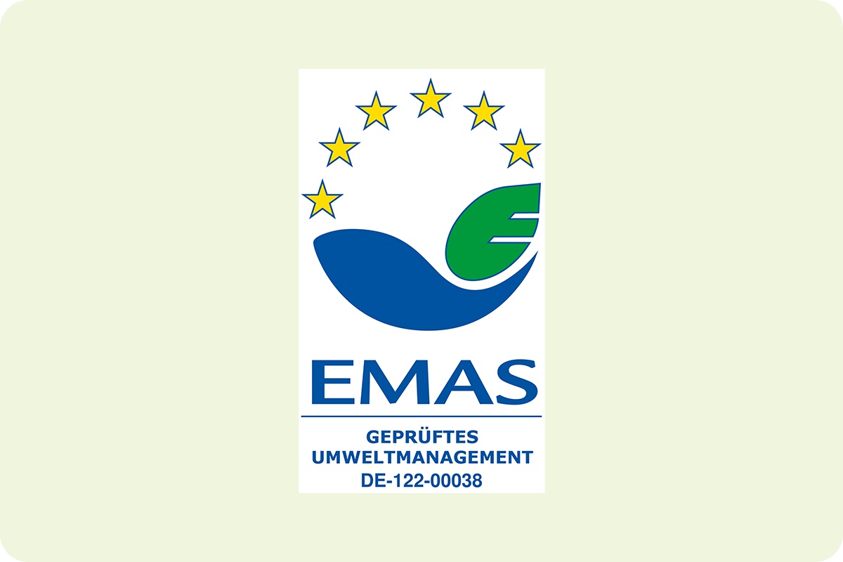 Logo der EMAS Zertifizierung für Umweltmanagement.
