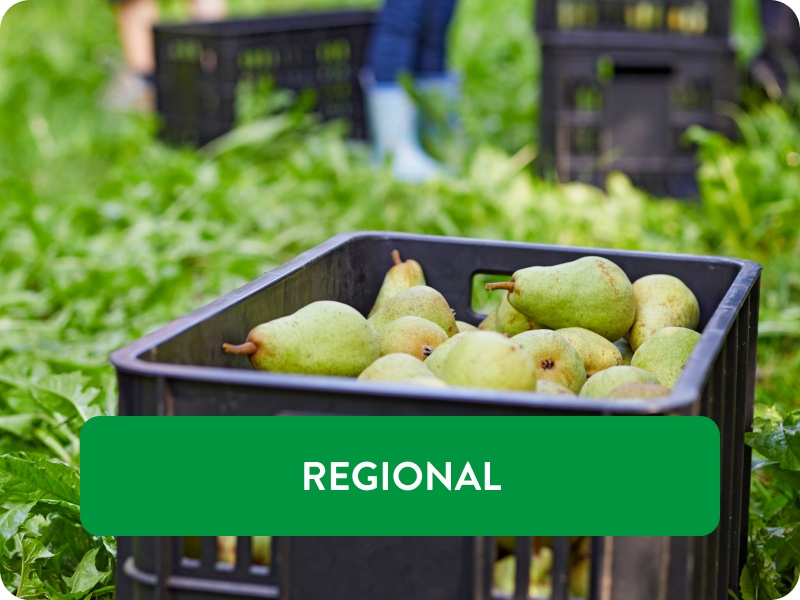 Eine Kiste mit Birnen.