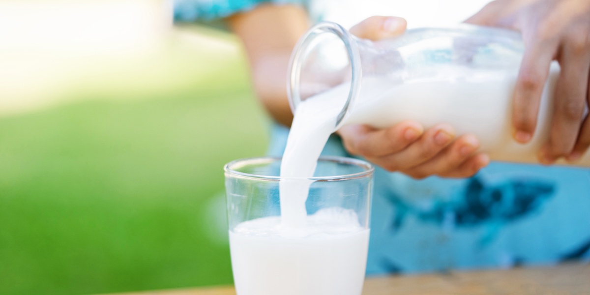 Bio-Milch wird in ein Glas eingeschenkt.