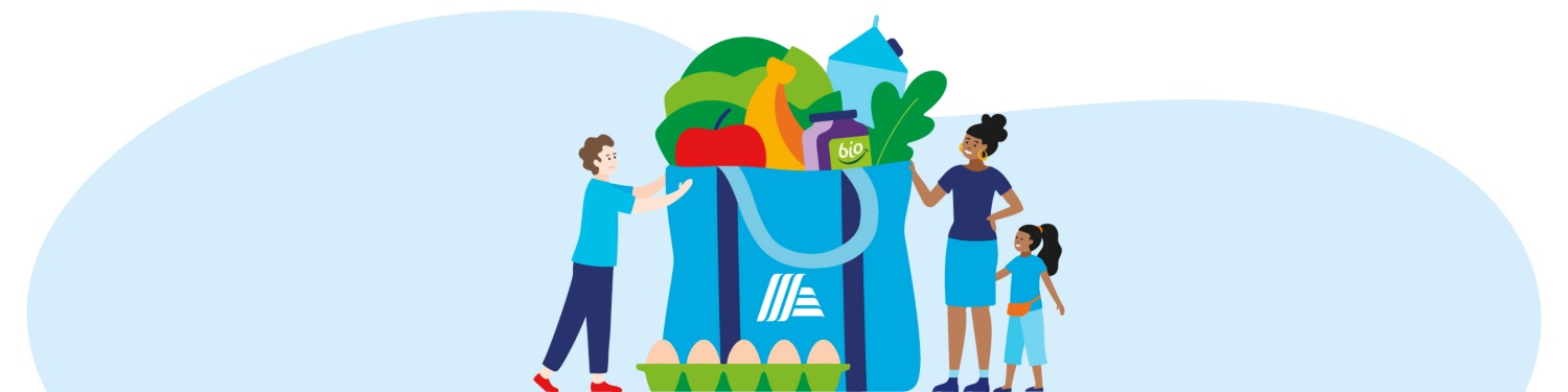 Eine Grafik einer ALDI SÜD Einkaufstasche, gefüllt mit Bio-Lebensmitteln.