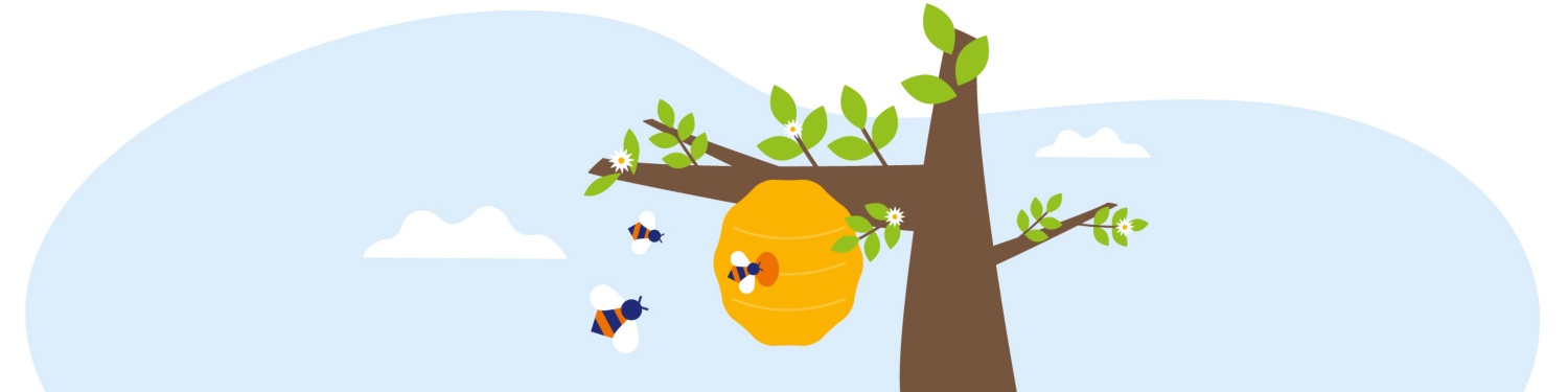 Baum mit Bienen und Bienennest.