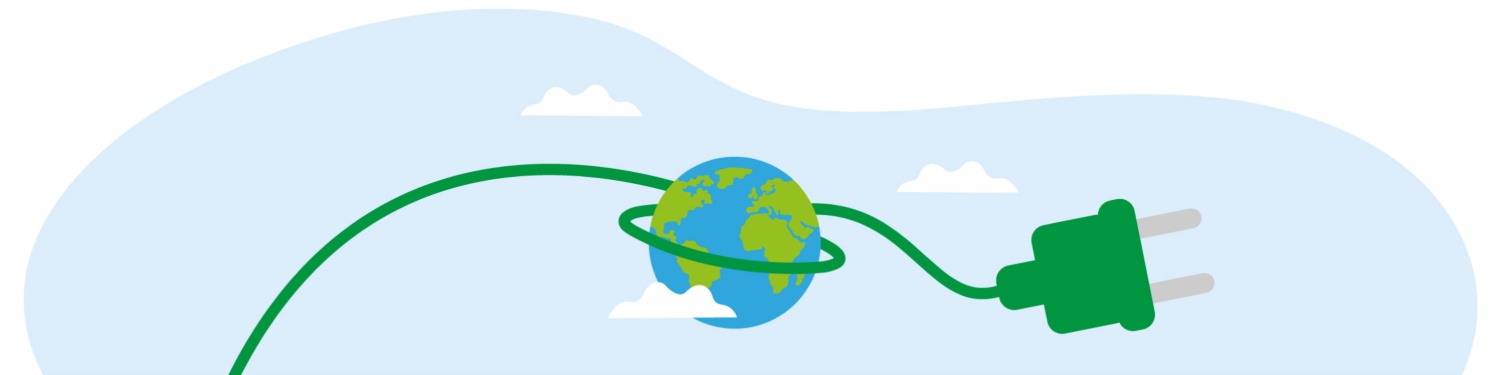 Eine Grafik eines Stromkabels, das die Erde umschlingt.