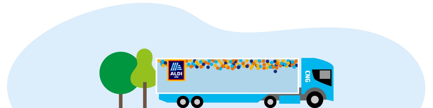 Grafik eines ALDI SÜD E-LKWs.