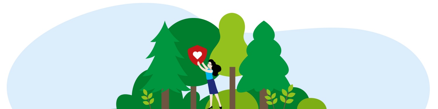 Eine Grafik von einer Frau die einem Wald ihr Herz schenkt.