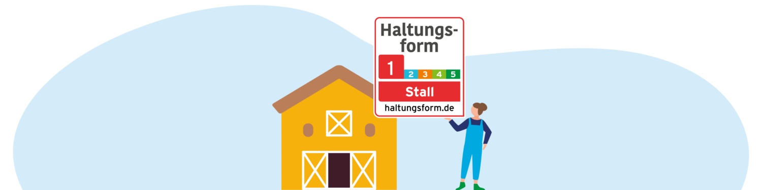 Grafik einer Frau, die vor einem Stall steht.