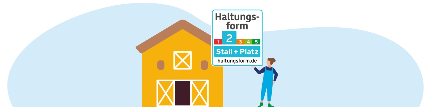 Grafik einer Frau, die vor einem Stall steht.