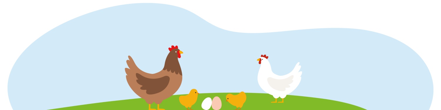 Eine Grafik von Hühnern und Küken.