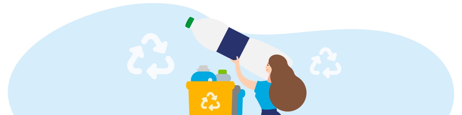 Grafik einer Frau, die eine PET-Flasche in den richtigen Abfallbehälter sortiert.