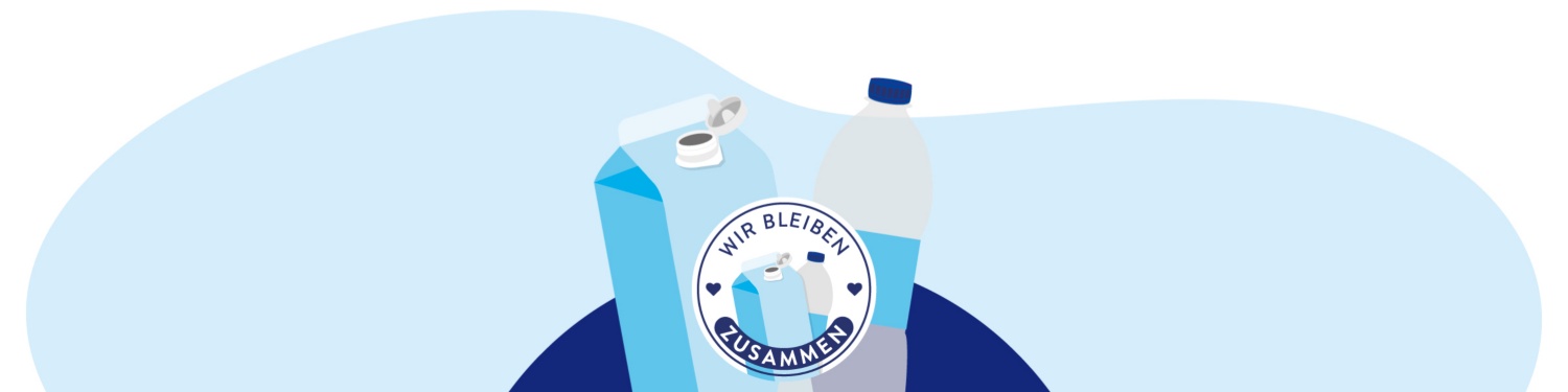 Grafik von PET-Flaschen und Milchverpackungen mit Tethered Caps.