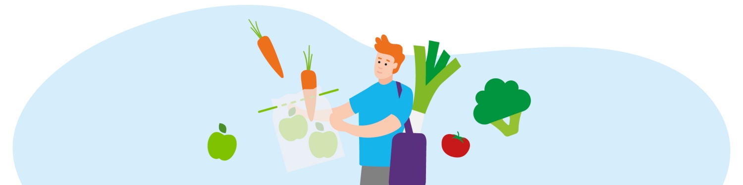 Eine Grafik einer Person, die auf nachhaltige Verpackungslösungen zurückgreift.