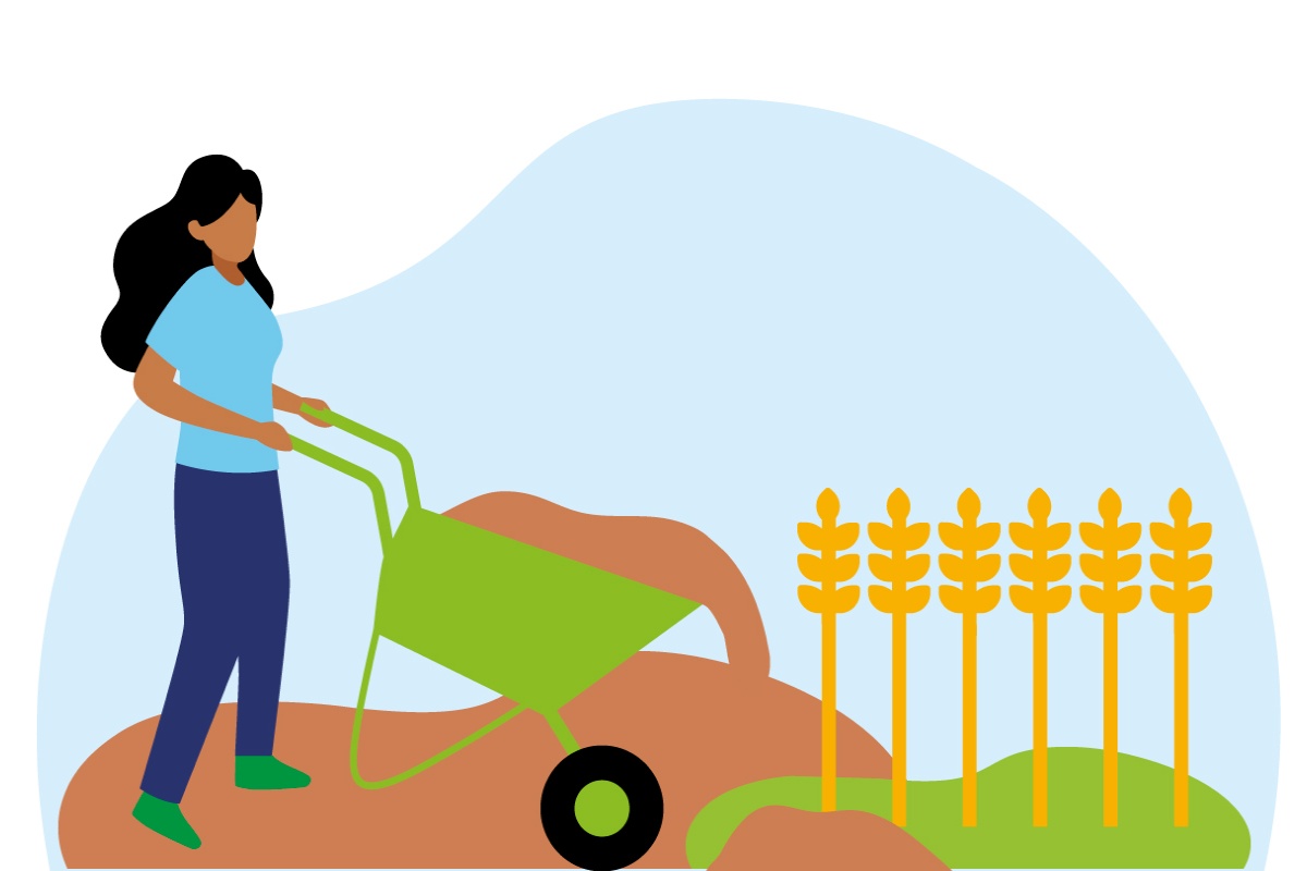 Grafik einer Landwirtin bei der Arbeit.