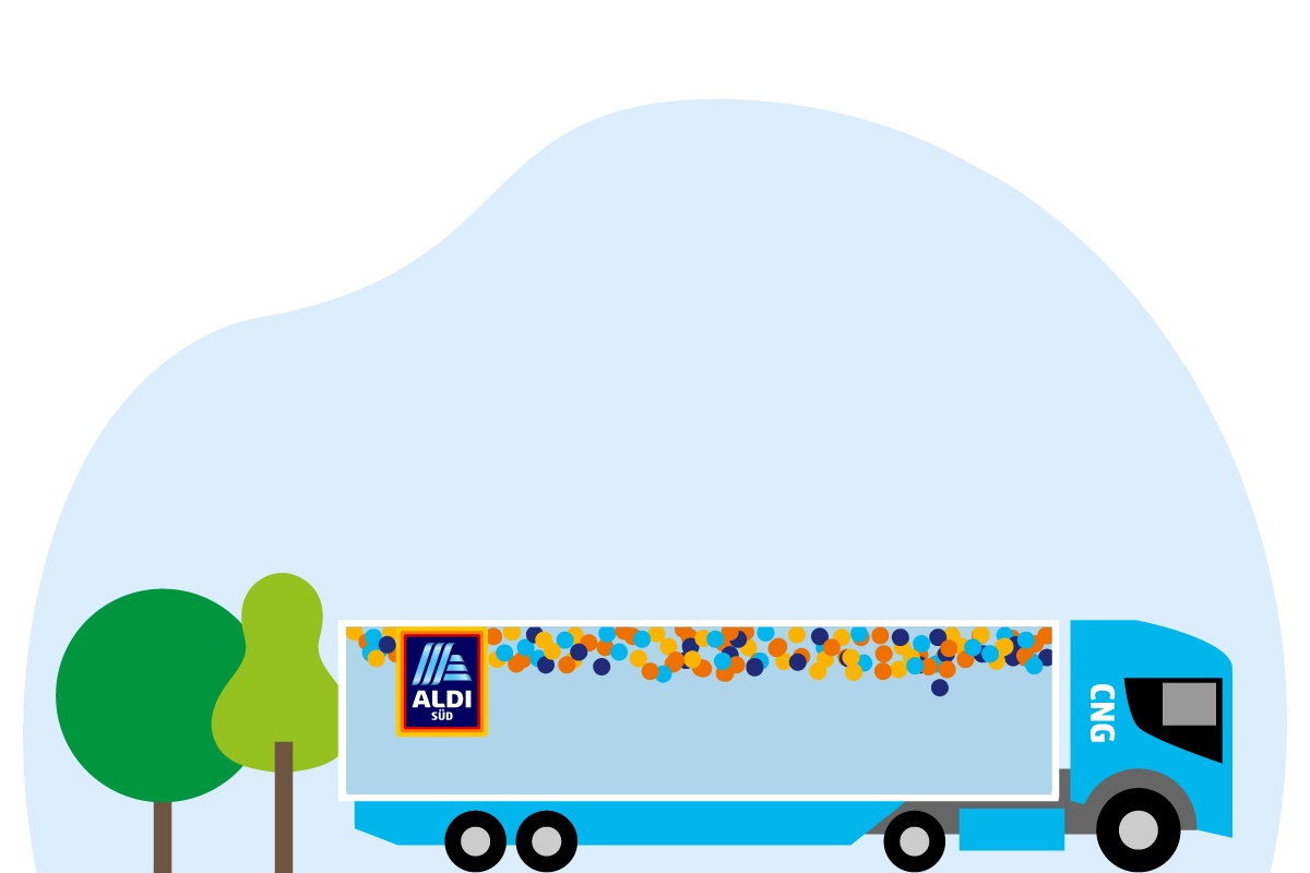 Grafik eines ALDI SÜD E-LKW.s