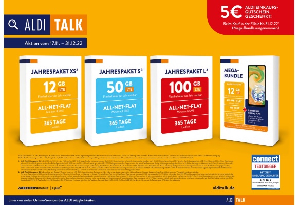 Günstig durch das Jahr mit dem Testsieger¹: ALDI TALK bietet wieder beliebte Jahrespakete ab 59,99 Euro an